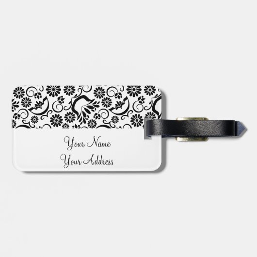 Retro Schwarz-weiße Blume Gepäckanhänger (Rückseite horizontal)