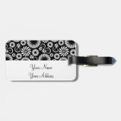 Retro Schwarz-weiße Blume Gepäckanhänger (Rückseite horizontal)