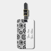 Retro Schwarz-weiße Blume Gepäckanhänger (Vorderseite vertikal)