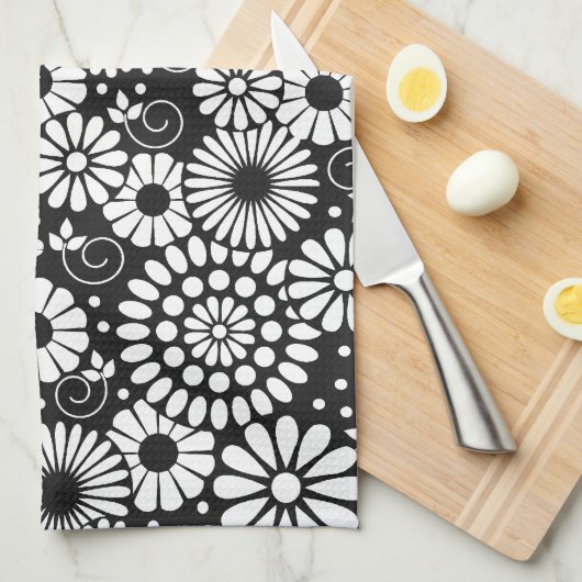 Retro Schwarz-weiße Blume Handtuch (Viertel Falte)
