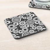 Retro Schwarz-weiße Blume Kork Untersetzer (Linke Seite)