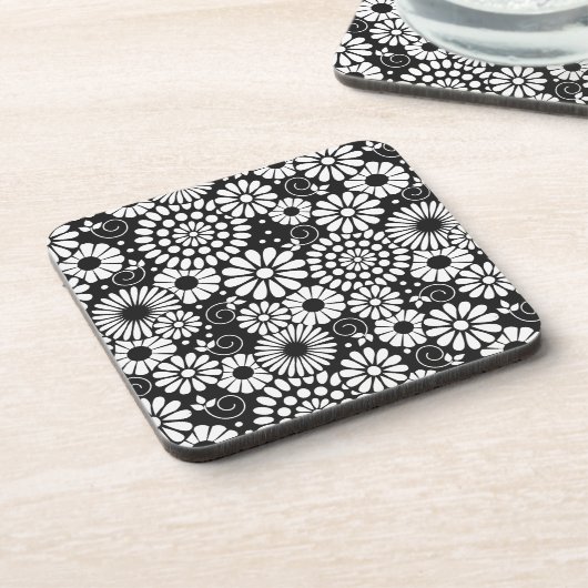 Retro Schwarz-weiße Blume Kork Untersetzer (Linke Seite)