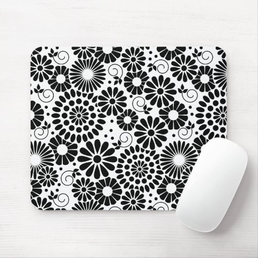 Retro Schwarz-weiße Blume mousepad (Mit Mouse)