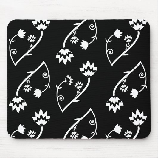 Retro Schwarz-weiße Blume mousepad (Vorne)