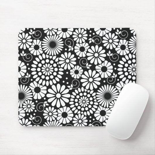 Retro Schwarz-weiße Blume mousepad (Mit Mouse)