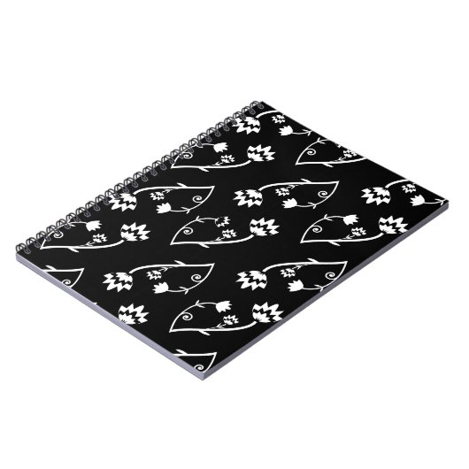 Retro-Schwarz-weiße Blume-Notebook Notizblock (Linke Seite)