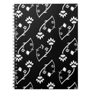 Retro-Schwarz-weiße Blume-Notebook Notizblock