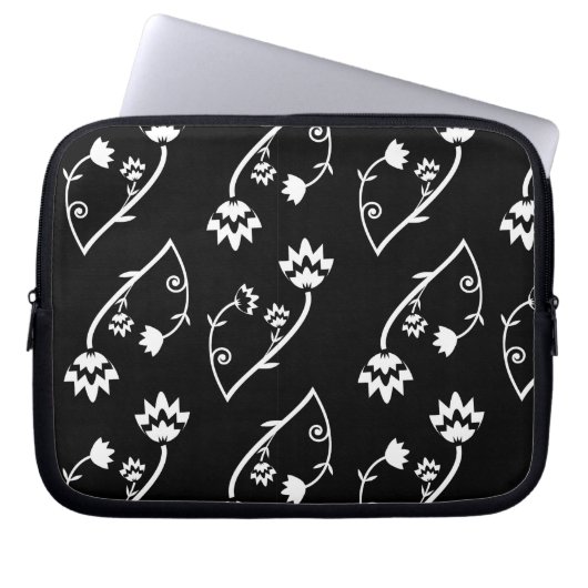 Retro Schwarz-weiße Blume Notebook-Sieb Laptopschutzhülle (Vorderseite)