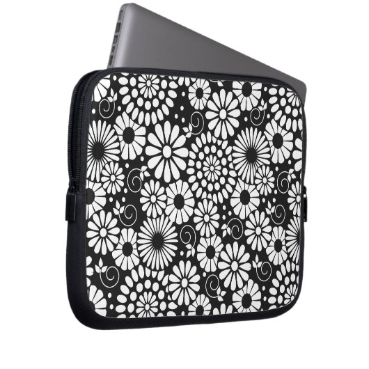 Retro Schwarz-weiße Blume Notebook-Sieb Laptopschutzhülle (Vorne Rechts)