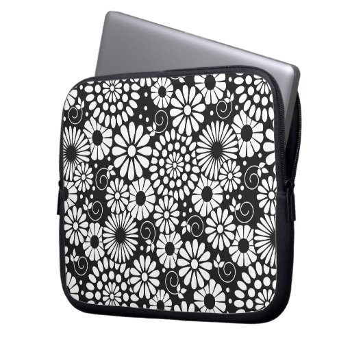Retro Schwarz-weiße Blume Notebook-Sieb Laptopschutzhülle (Vorderseite Links)