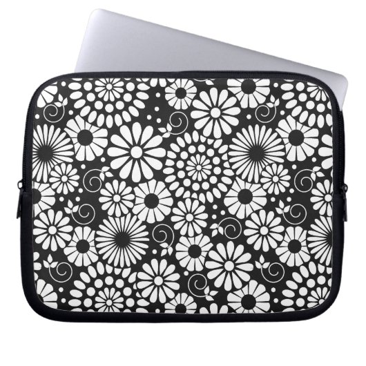 Retro Schwarz-weiße Blume Notebook-Sieb Laptopschutzhülle (Vorderseite)