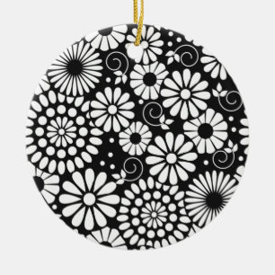 Retro Schwarz-weiße Blume Ornament