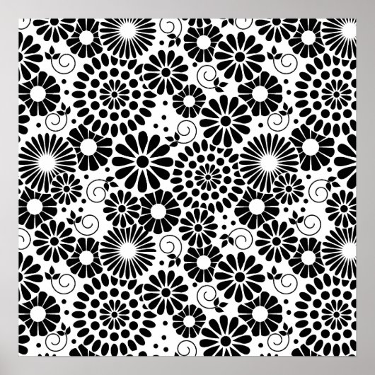 Retro Schwarz-weiße Blume Poster (Vorne)