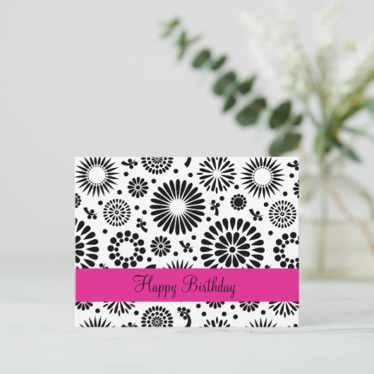 Retro Schwarz-weiße Blume Postkarte (Stehend Vorderseite)