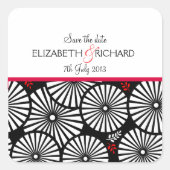 Retro Schwarz-weiße Blume "Save the Date" Aufklebe Quadratischer Aufkleber (Vorderseite)