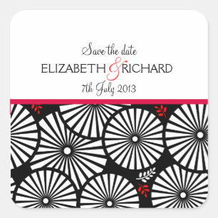 Retro Schwarz-weiße Blume "Save the Date" Aufklebe Quadratischer Aufkleber