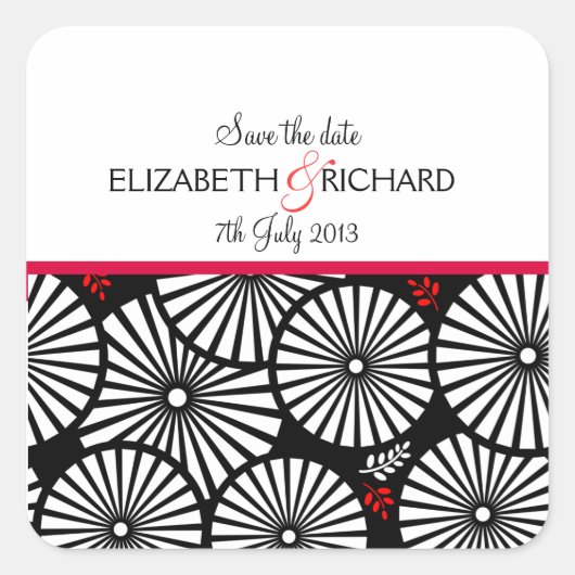 Retro Schwarz-weiße Blume "Save the Date" Aufklebe Quadratischer Aufkleber (Vorderseite)