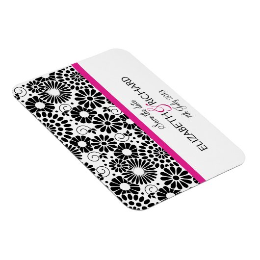 Retro Schwarz-weiße Blume "Save the Date" Magnet (Rechte Seite)