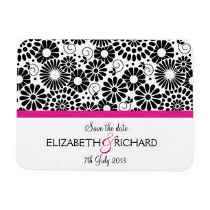 Retro Schwarz-weiße Blume "Save the Date" Magnet