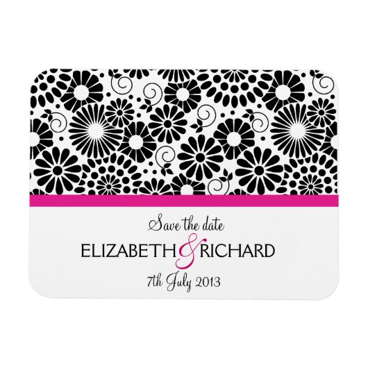 Retro Schwarz-weiße Blume "Save the Date" Magnet (Horizontal)