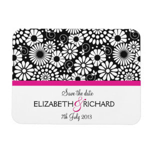 Retro Schwarz-weiße Blume "Save the Date" Magnet