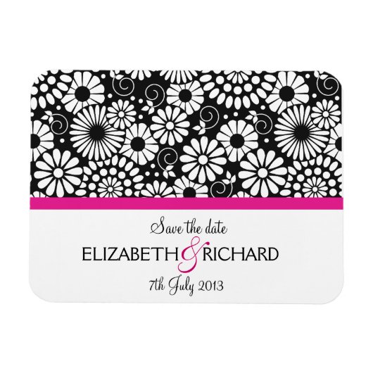 Retro Schwarz-weiße Blume "Save the Date" Magnet (Horizontal)