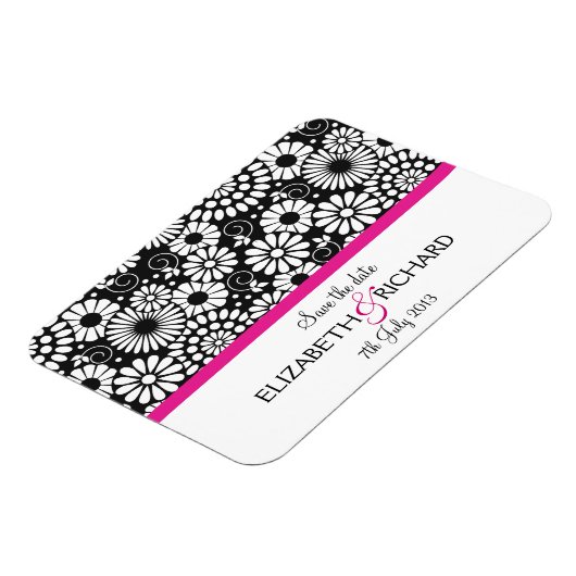Retro Schwarz-weiße Blume "Save the Date" Magnet (Linke Seite)