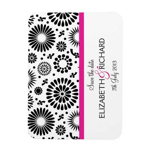 Retro Schwarz-weiße Blume "Save the Date" Magnet (Vertikal)