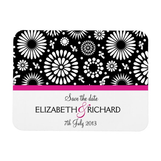 Retro Schwarz-weiße Blume "Save the Date" Magnet (Horizontal)
