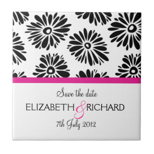 Retro Schwarz-weiße Blume "Save the Date"-Tile Fliese