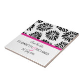 Retro Schwarz-weiße Blume "Save the Date"-Tile Fliese (Seite)
