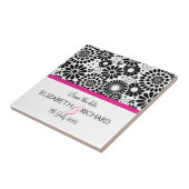 Retro Schwarz-weiße Blume "Save the Date"-Tile Fliese (Seite)