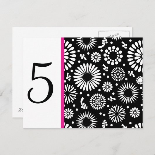Retro Schwarz-weiße Blume Tischnummer Postkarte (Vorne/Hinten)