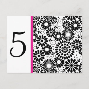 Retro Schwarz-weiße Blume Tischnummer Postkarte