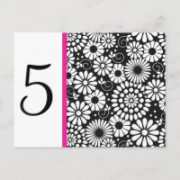 Retro Schwarz-weiße Blume Tischnummer Postkarte