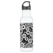 Retro Schwarz-weiße Blume Trinkflasche (Vorderseite)