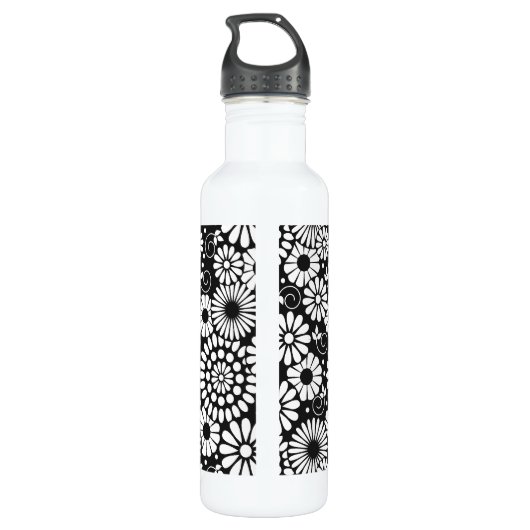 Retro Schwarz-weiße Blume Trinkflasche (Rückseite)