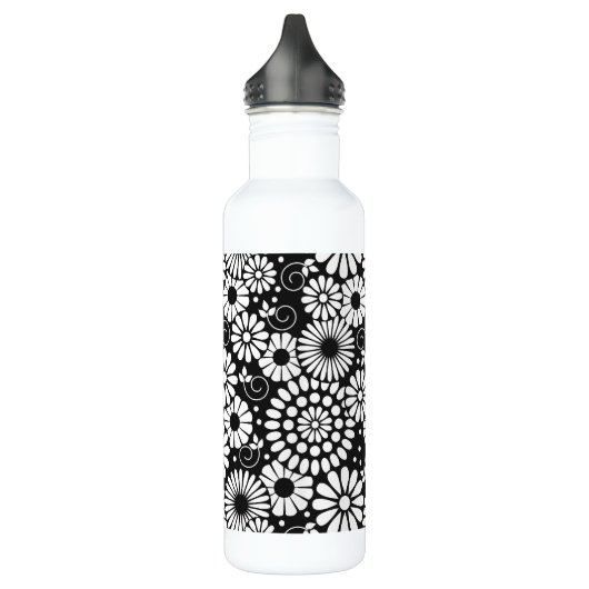 Retro Schwarz-weiße Blume Trinkflasche (Links)