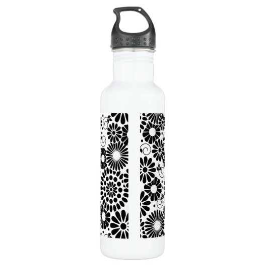 Retro Schwarz-weiße Blume Trinkflasche (Rückseite)