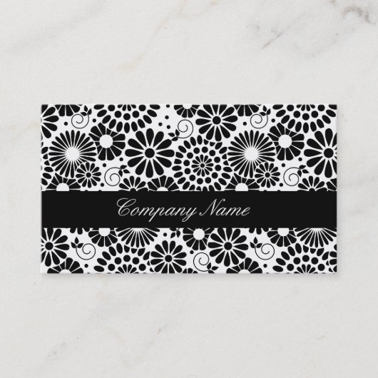 Retro-Schwarz-weiße Blume-Visitenkarte Visitenkarte (Vorderseite)