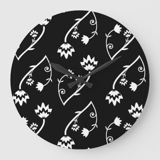 Retro-Schwarz-weiße Blume Wall Clock Große Wanduhr (Vorderseite)
