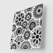 Retro-Schwarz-weiße Blume Wall Clock Quadratische Wanduhr (Winkel)