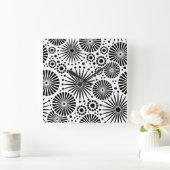 Retro-Schwarz-weiße Blume Wall Clock Quadratische Wanduhr (Zuhause)