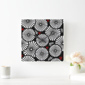 Retro-Schwarz-weiße Blume Wall Clock Quadratische Wanduhr (Zuhause)