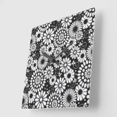 Retro-Schwarz-weiße Blume Wall Clock Quadratische Wanduhr (Winkel)