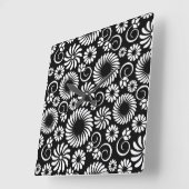 Retro-Schwarz-weiße Blume Wall Clock Quadratische Wanduhr (Winkel)