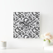 Retro-Schwarz-weiße Blume Wall Clock Quadratische Wanduhr (Zuhause)