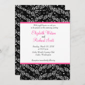 Retro Schwarz-weiße Blumenhochzeit Einladung (Vorne/Hinten)
