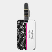 Retro-Schwarz-weiße Blumenspalte Gepäckanhänger (Vorderseite vertikal)