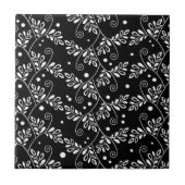 Retro Schwarz-weiße Blumenstraube Fliese (Vorderseite)